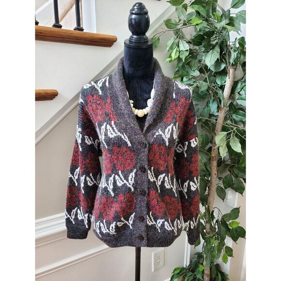 VTG Luxury Multicolor Acrylic Long Sleeve Button Front Knit Cardigan Sweater L - Picture 1 of 12